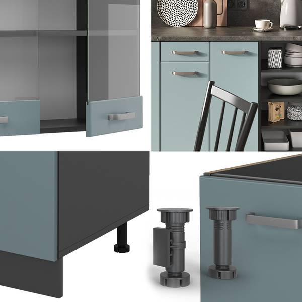 Küchenzeile R-Line 42979 Anthrazit - Blau / Grau