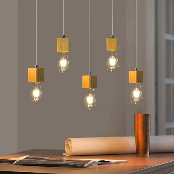 Pendelleuchte Brunhilde 5-flammig Braun - Holzwerkstoff - 6 x 6 x 60 cm