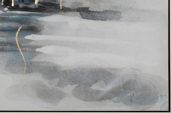 Tableau peint à la main Forêt Brumeuse Bleu - Gris - Coton - 100 x 75 x 4 cm