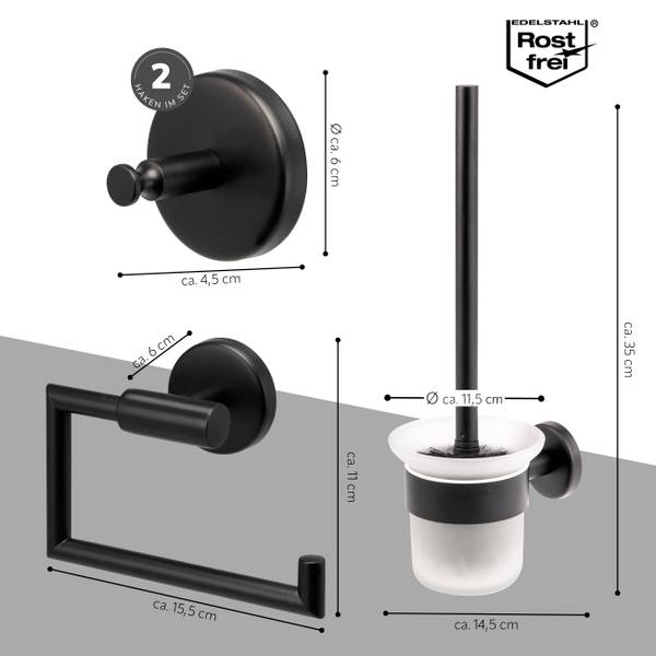 Badzubehör Piazza Black 3er-Set Schwarz - Metall - 15 x 35 x 11 cm