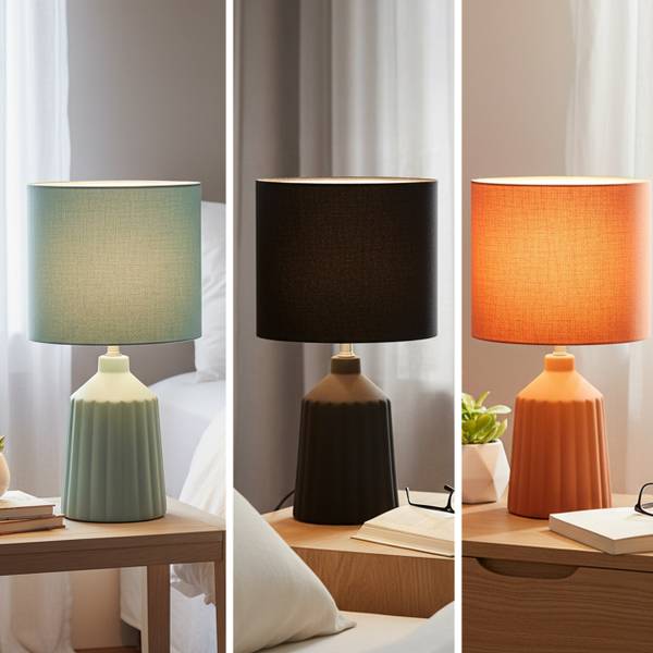 Tischlampe mit Keramiksockel Schwarz - Leinen - Eisen - 23 x 42 x 23 cm