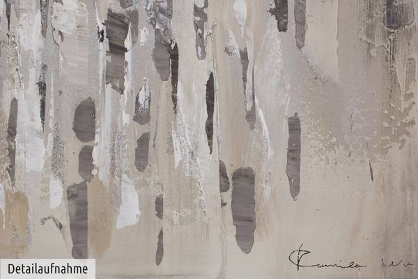 Tableau peint à la main Voile Texture Gris - Coton - 80 x 80 x 4 cm