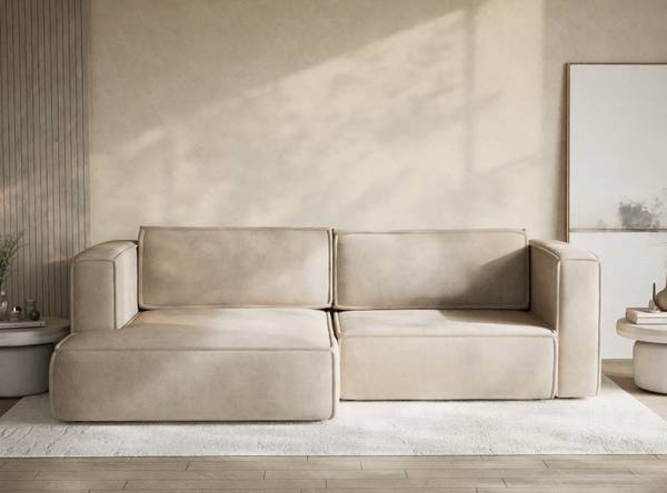 Ecksofa Velto Beige - Armlehne davorstehend rechts - Ecke davorstehend links - Longchair davorstehend links