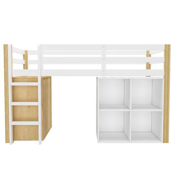 Hochbett Noah Braun - Weiß - Holzwerkstoff - Massivholz - 96 x 120 x 204 cm