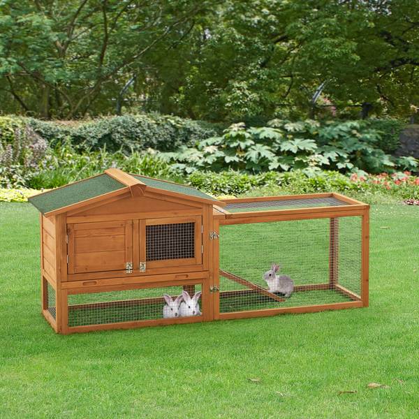 Kaninchenstall Oberursel Braun - Massivholz - 156 x 68 x 52 cm
