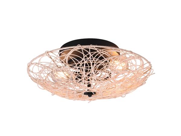 LED Deckenleuchte dimmbar Boho Rattan Beige - Schwarz - Metall - Rattan - 40 x 14 x 40 cm