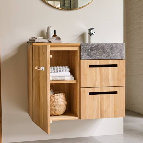 Badezimmermöbel Line Beige - Teakholz - 83 x 66 x 41 cm