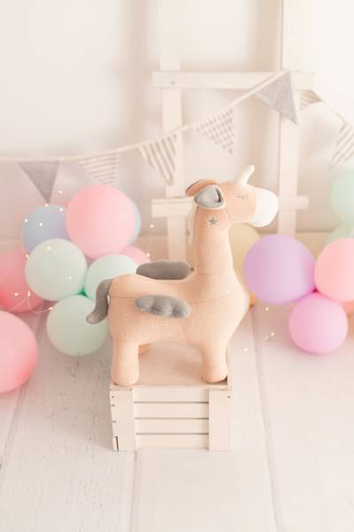 Schaukeltier Einhorn Pink - Baumwollstoff - 21 x 48 x 36 cm