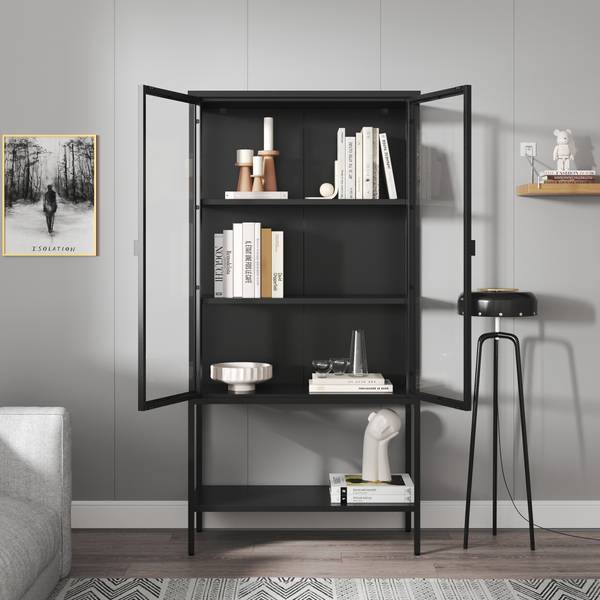 Vitrinenschrank Borshavisa I. Schwarz - Stahl - Klarglas - 80 x 160 x 35 cm