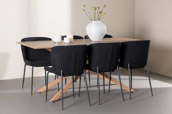 Essgruppe Piazza 7-teilig Schwarz - Braun - Polyester - Webstoff - 90 x 75 x 180 cm
