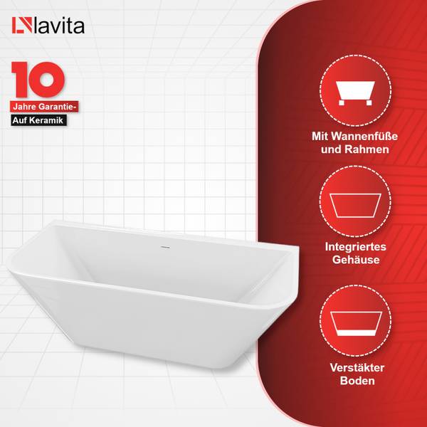 Freistehende Badewanne Elias 1700 Weiß - Kunststoff - 170 x 60 x 82 cm