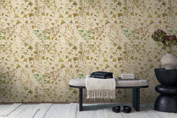 Vliestapete 4846 Blätterranke modern Braun - Creme - Grün - Weiß