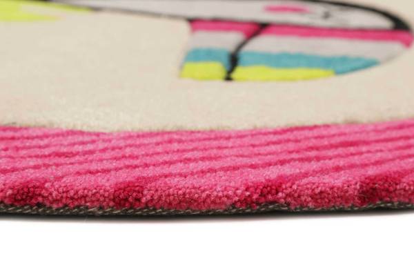 Kinderteppich E-Toucan Beige - Pink - Polyester - 100 x 2 x 100 cm