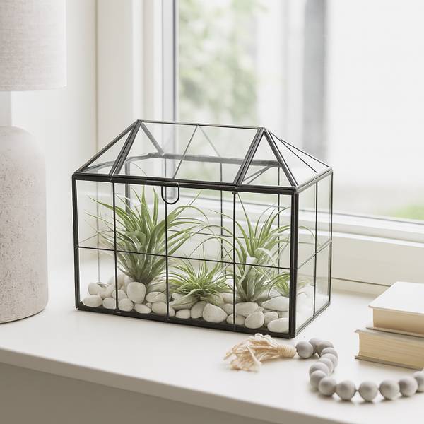 Modernes Pflanzenterrarium Glas Hausform Schwarz - Glas - Metall - 25 x 20 x 14 cm