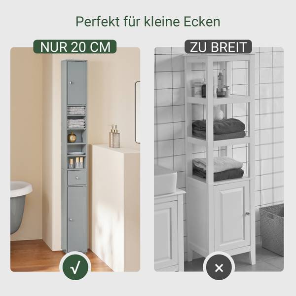 Badezimmer Hochschrank schmal BZR34-HG Hellgrau - Höhe: 180 cm