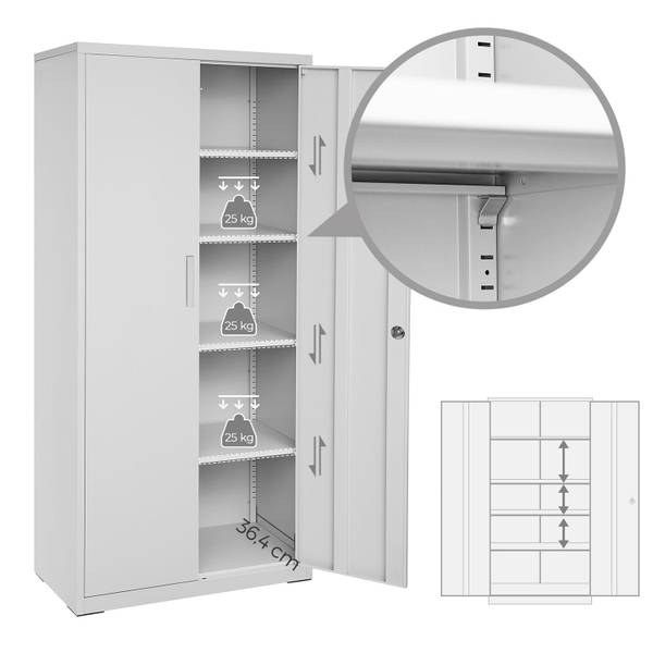 Aktenschrank Abuja Grau - Metall - 40 x 180 x 80 cm