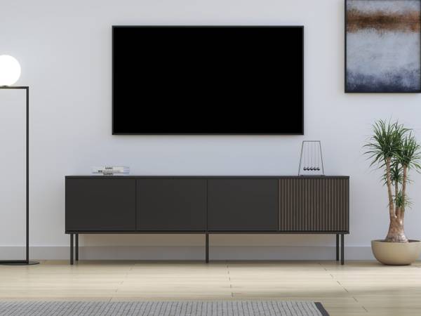 TV-Lowboard Notte Schwarz - Holzwerkstoff - 182 x 57 x 39 cm