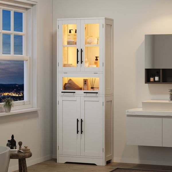 Vitrine Aphrodite Ⅱ wit - plaatmateriaal op houtbasis - glas - 30 x 170 x 60 cm