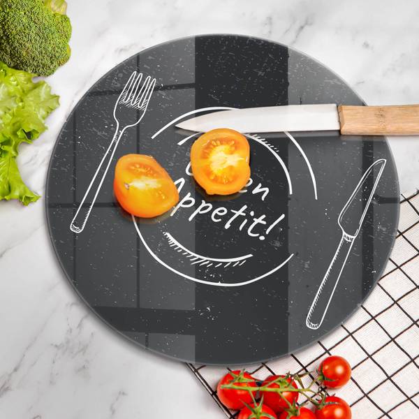 Schneidebrett Guten Appetit! Schwarz - Glas - 30 x 30 x 1 cm