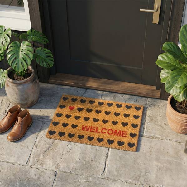 Kokos-deurmat 'Welkom' zwart - bruin - rood - natuurvezel - kunststof - 60 x 2 x 40 cm