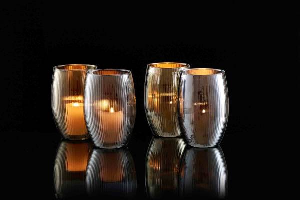 Windlichter Elysia 4er Set Silber - Glas - 14 x 20 x 14 cm