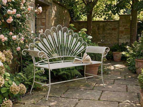 Tuinbank PAVIA wit - metaal - 146 x 107 x 50 cm