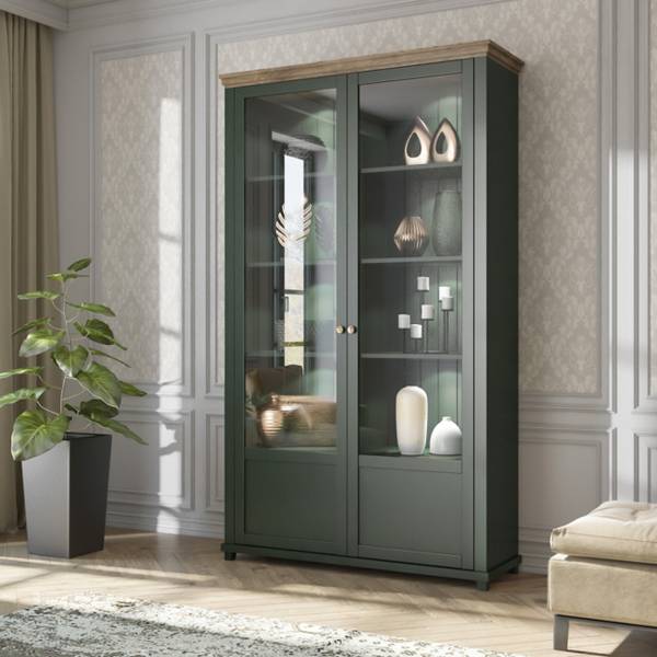 VITRINE EVANDRO Grün - Holzwerkstoff - 126 x 200 x 42 cm