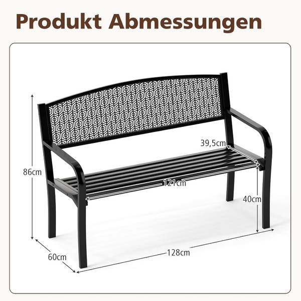 Gartenbank ZB34319NWDE Schwarz - Metall - 60 x 86 x 128 cm