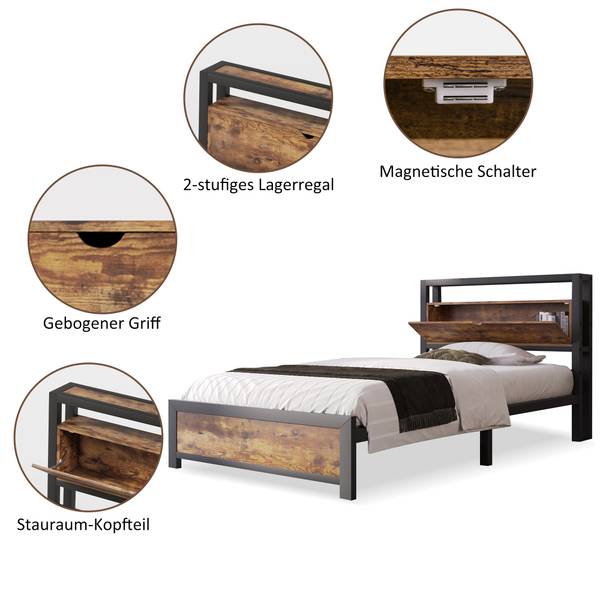 Einzelbett Ikkiel Schwarz - Metall - 100 x 95 x 220 cm