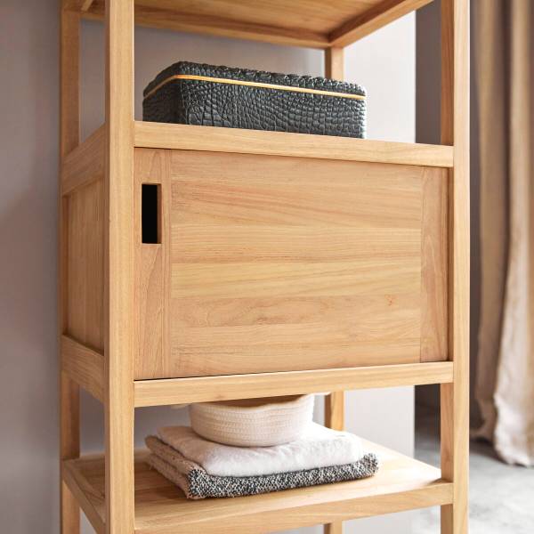 Hochschrank Arty Beige - Teakholz - 54 x 140 x 40 cm