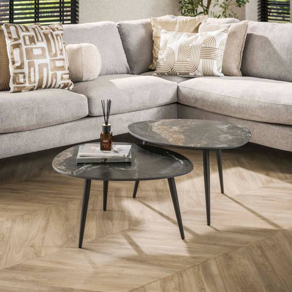 Couchtisch ORGANIC 2er-Set Schwarz - Keramik - 70 x 40 x 58 cm