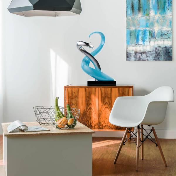 Sculpture Dragon Torsion Bleu - Argenté - Pierre artificielle - Matière plastique - 45 x 63 x 28 cm