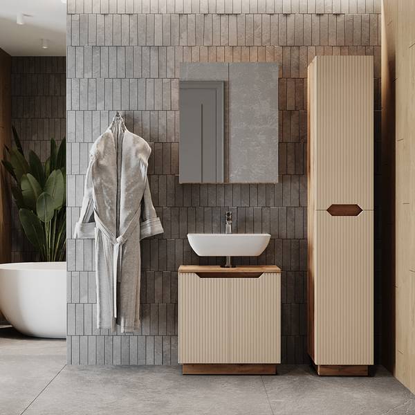 Badmöbel-Set Lotta 59491 3er Set Beige - Eiche Dekor