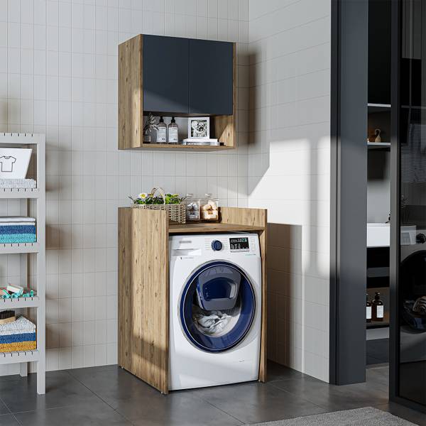 Waschmaschinenschrank DERIN-I-65 Eiche Grau Dekor