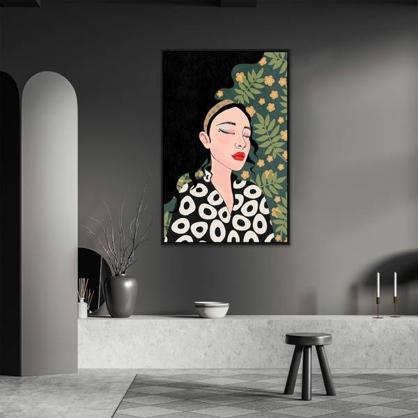 Leinwandbild DENISE Beige - Schwarz - Grün - Holzwerkstoff - Kunststoff - Textil - 60 x 90 x 1 cm