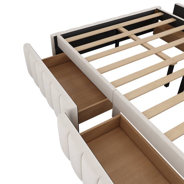 Futonbett Emil mit Schubladen Beige - Samt - 149 x 35 x 218 cm