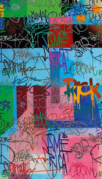 Graffiti Fototapete Bunt Blau - Grün - Pink - Gelb - Fleece - 159 x 280 x 1 cm