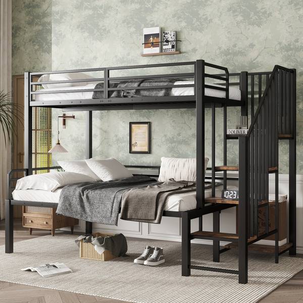 Lit superposé EveMetal Ⅰ Noir - Bois manufacturé - Métal - 124 x 160 x 257 cm