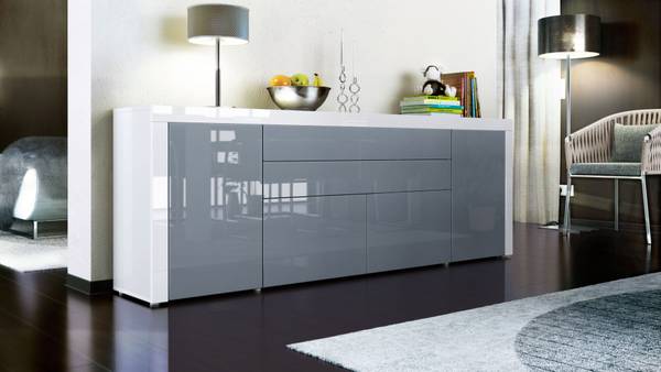 Sideboard La Paz V2 Hochglanz Grau - Hochglanz Weiß