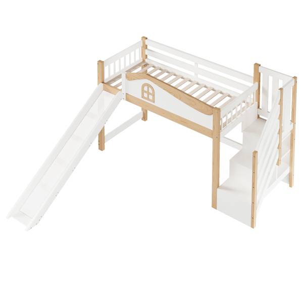 Halbhohes Bett Oneiros Ⅳ Braun - Weiß - Holzwerkstoff - Massivholz - 236 x 135 x 253 cm
