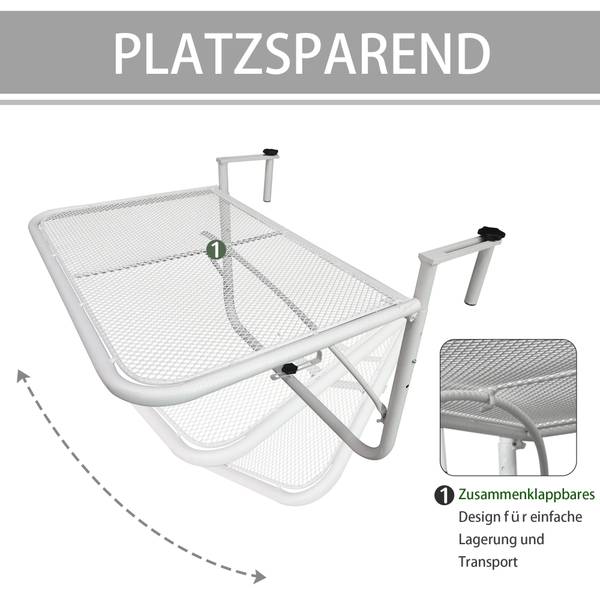 Balkonhängetisch 84B-296WT Weiß - Metall - 56 x 50 x 60 cm