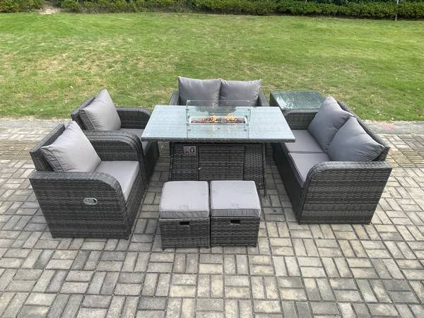 GARTENTISCHGRUPPE C(8er-Set) Grau - Webstoff - 80 x 70 x 140 cm