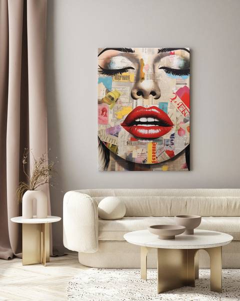 Leinwandbild Frau GESICHT Zeitungen 20 x 30 x 30 cm