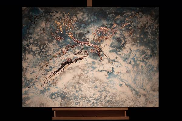 Acrylbild Handgemalt Fluid Painting Sin Blau - Weiß - Baumwollstoff - 100 x 75 x 4 cm