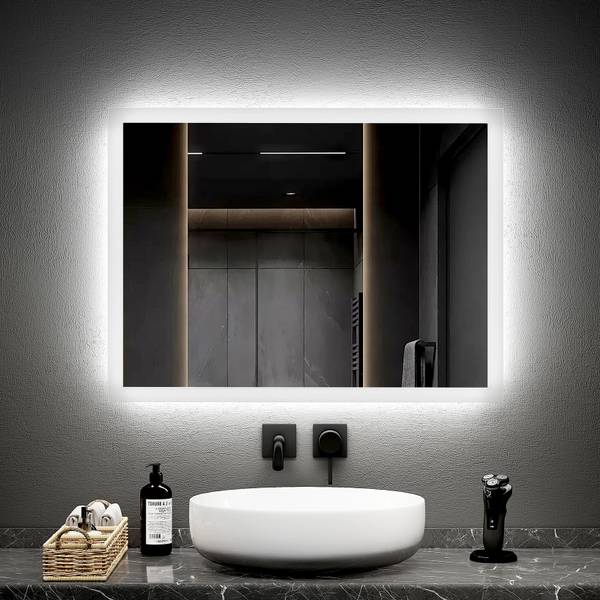 LED Badspiegel mit Schalter NLM03B2D Grau - Spiegelglas - 4 x 60 x 4 cm