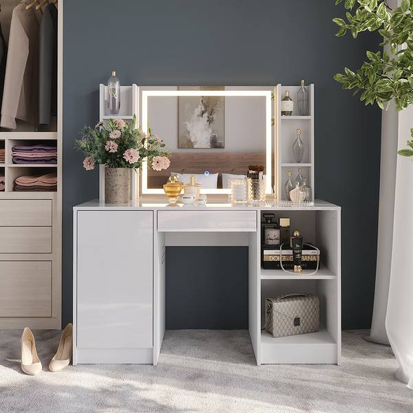 Kaptafel met licht Sherry 57627 wit - plaatmateriaal op houtbasis - 129 x 76 x 51 cm