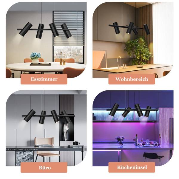 Hanglamp Hannah II met 4 lichtbronnen zwart - metaal - 6 x 170 x 66 cm