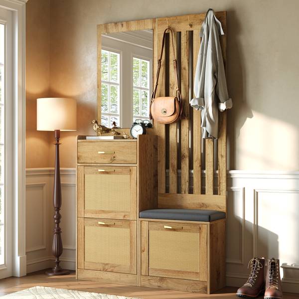 Kompaktgarderobe Coeus Ⅰ Braun - Holzwerkstoff - Glas - Metall - 100 x 180 x 26 cm