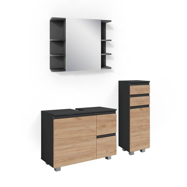 Badmöbel-Set J-Shape 38201 3er Set Anthrazit - Eiche Dekor