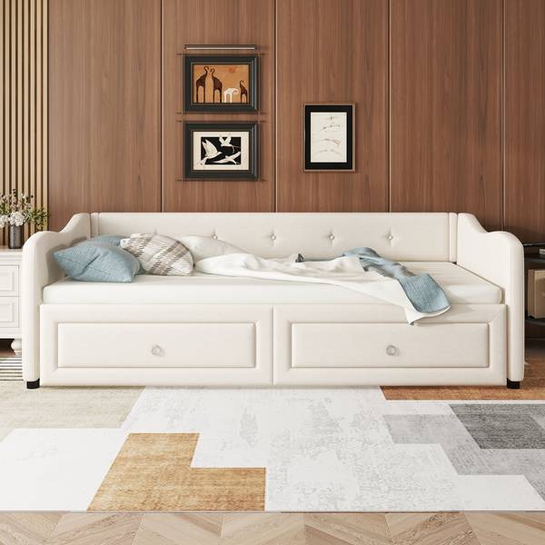 Schlafsofa Everly Beige - Leinen - 213 x 74 x 102 cm